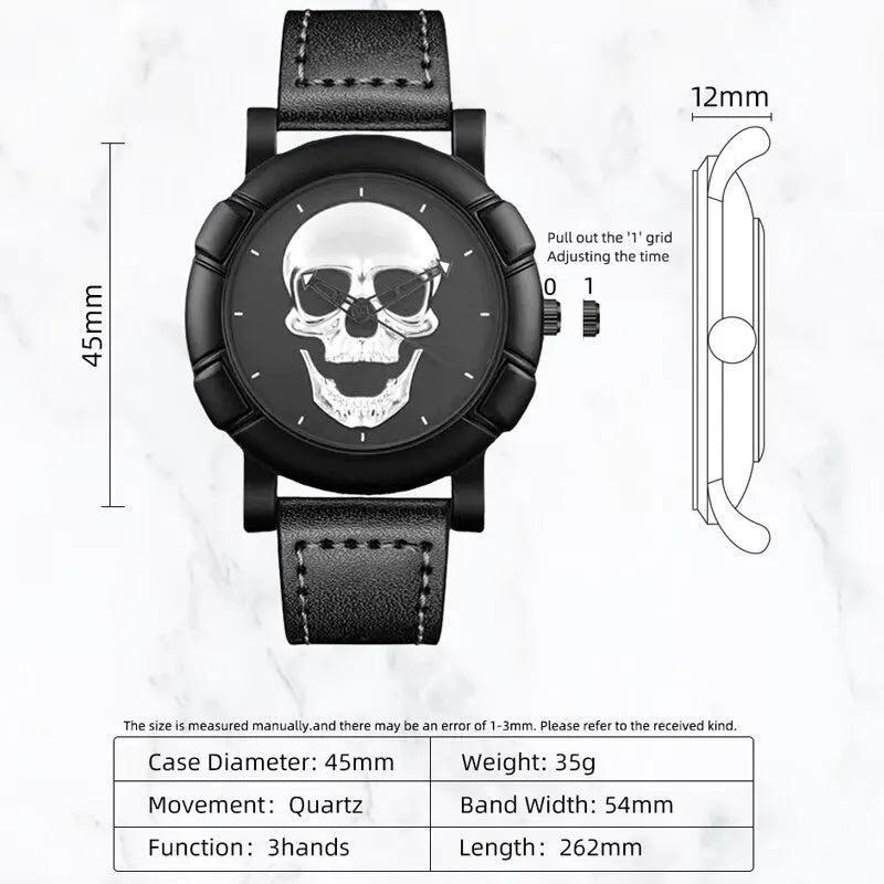 3D Skull Quartz Watch with Leather Strap by HitMyNeed