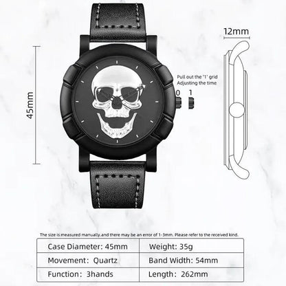 3D Skull Quartz Watch with Leather Strap by HitMyNeed