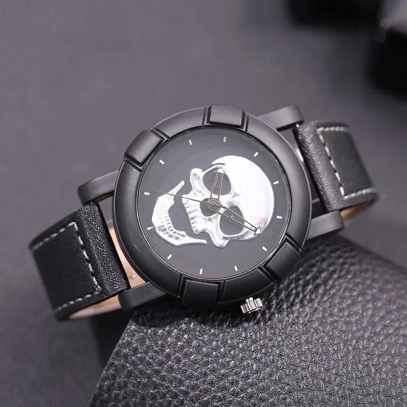 3D Skull Quartz Watch with Leather Strap by HitMyNeed