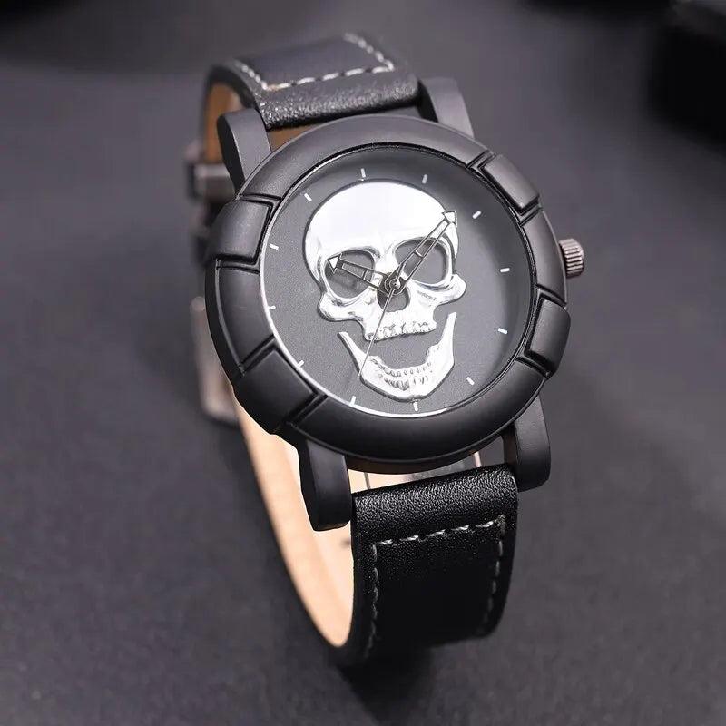 3D Skull Quartz Watch with Leather Strap by HitMyNeed