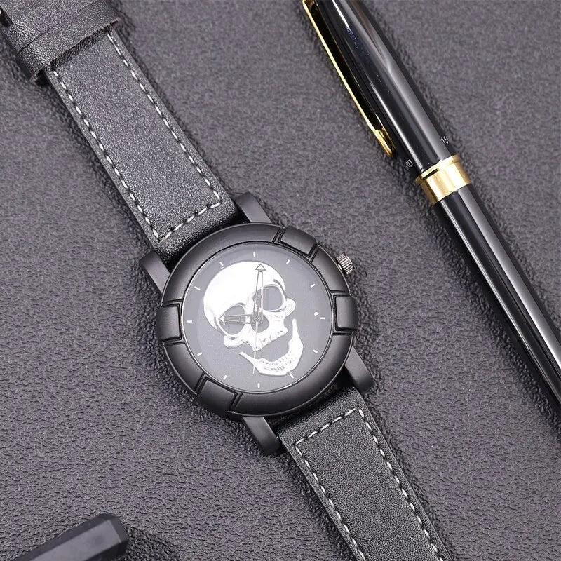 3D Skull Quartz Watch with Leather Strap by HitMyNeed