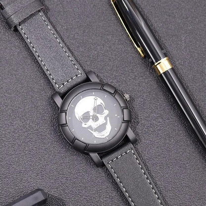 3D Skull Quartz Watch with Leather Strap by HitMyNeed