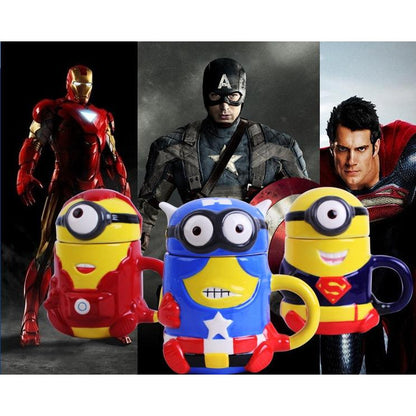 3D Superhero Minion Ceramic Coffee Mug with Lid 300ml by HitMyNeed