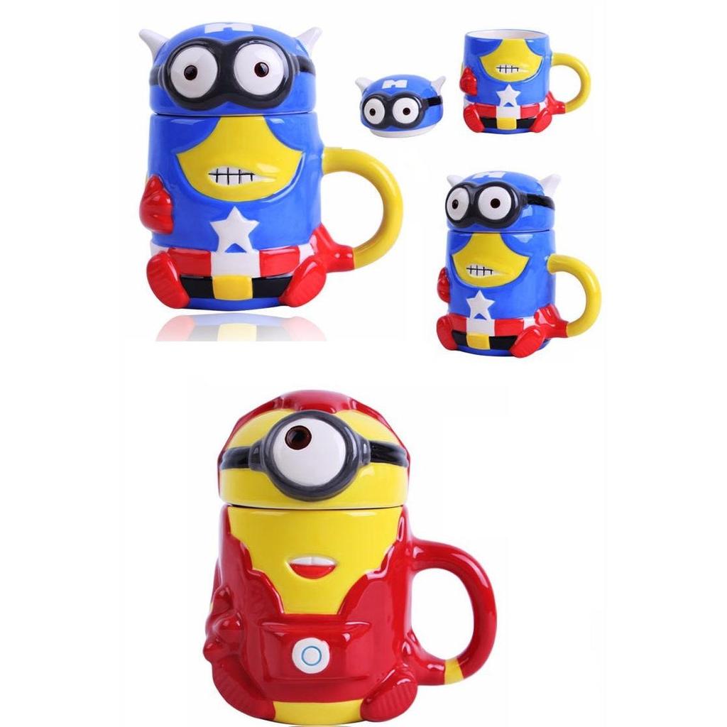 3D Superhero Minion Ceramic Coffee Mug with Lid 300ml by HitMyNeed