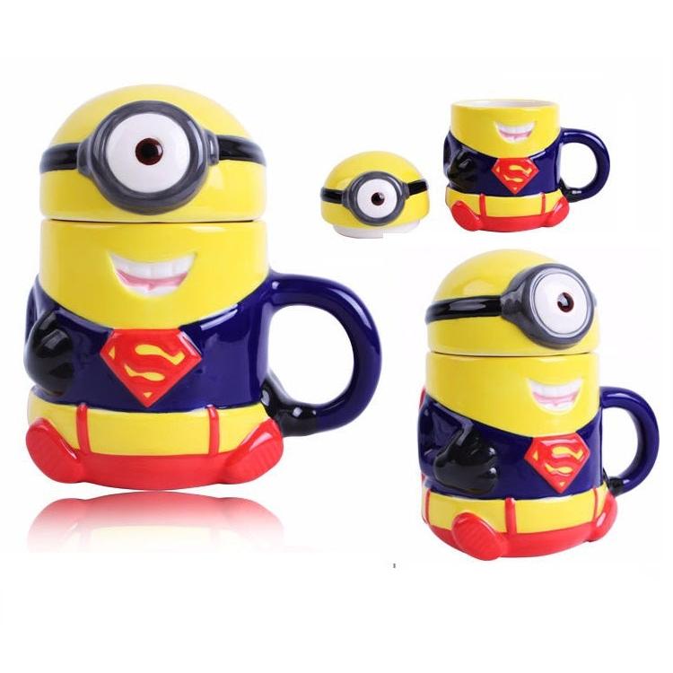 3D Superhero Minion Ceramic Coffee Mug with Lid 300ml by HitMyNeed