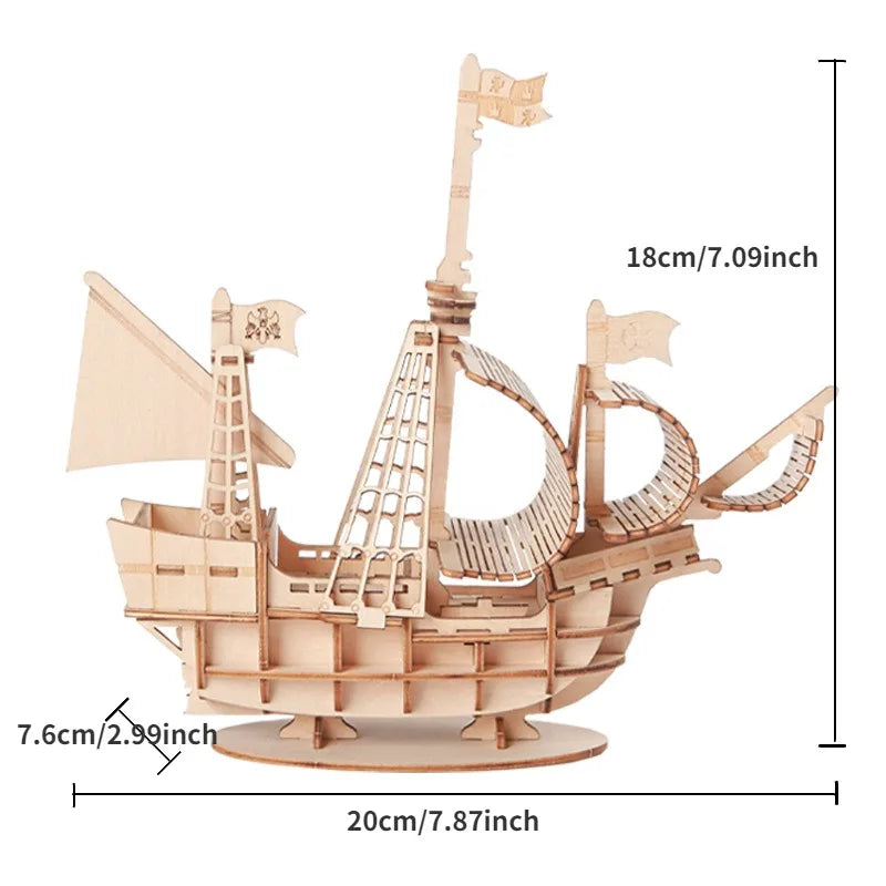 3D Wooden Sailboat Puzzle DIY Model Kit by HitMyNeed