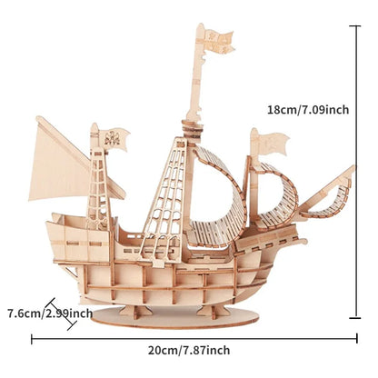 3D Wooden Sailboat Puzzle DIY Model Kit by HitMyNeed