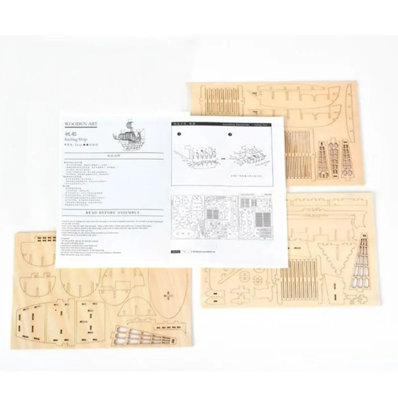 3D Wooden Sailboat Puzzle DIY Model Kit by HitMyNeed