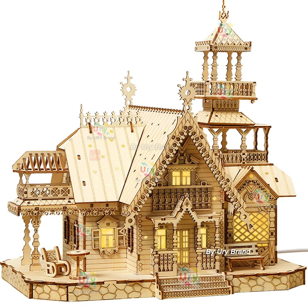 3D Wooden Villa Castle Puzzle with LED Light by HitMyNeed