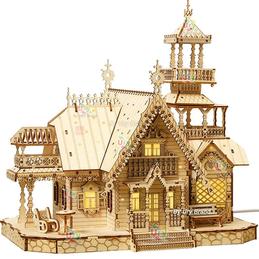 3D Wooden Villa Castle Puzzle with LED Light by HitMyNeed