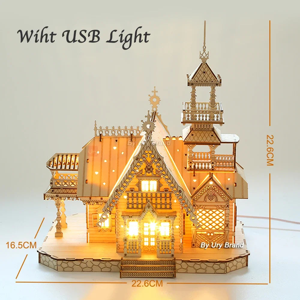 3D Wooden Villa Castle Puzzle with LED Light by HitMyNeed