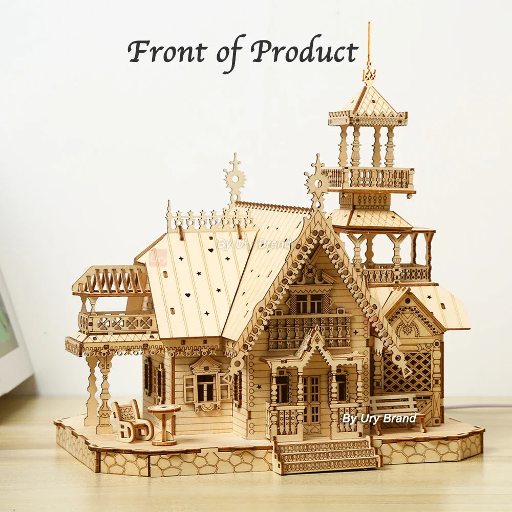 3D Wooden Villa Castle Puzzle with LED Light by HitMyNeed