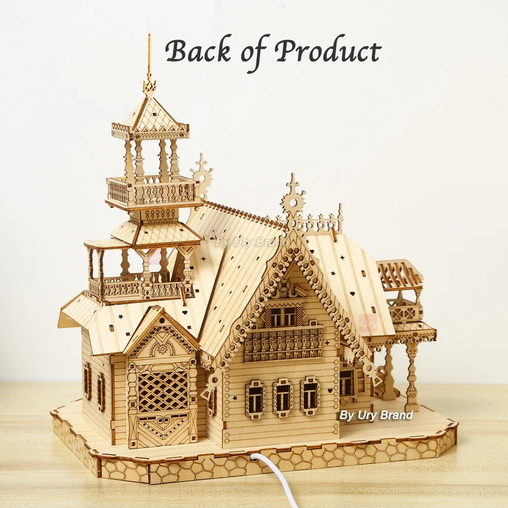 3D Wooden Villa Castle Puzzle with LED Light by HitMyNeed