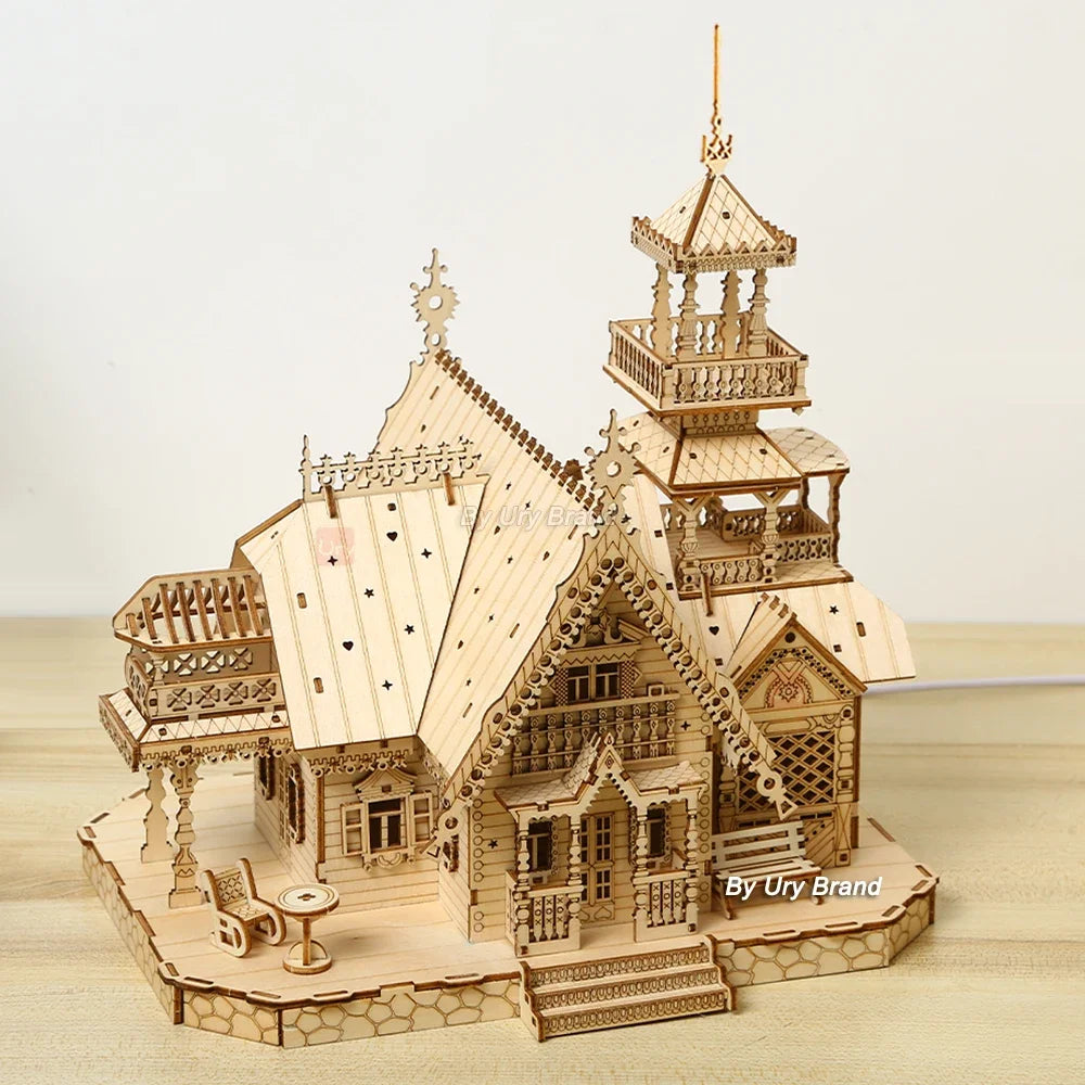 3D Wooden Villa Castle Puzzle with LED Light by HitMyNeed