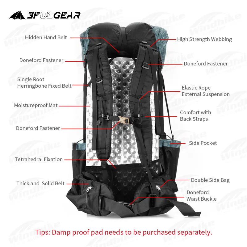 3F UL GEAR QIDIAN 2.0 40+16L Ultralight Backpack by HitMyNeed