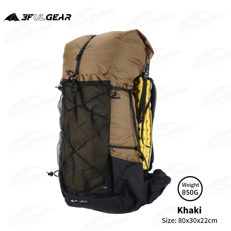 3F UL GEAR QIDIAN 2.0 40+16L Ultralight Backpack khaki by HitMyNeed