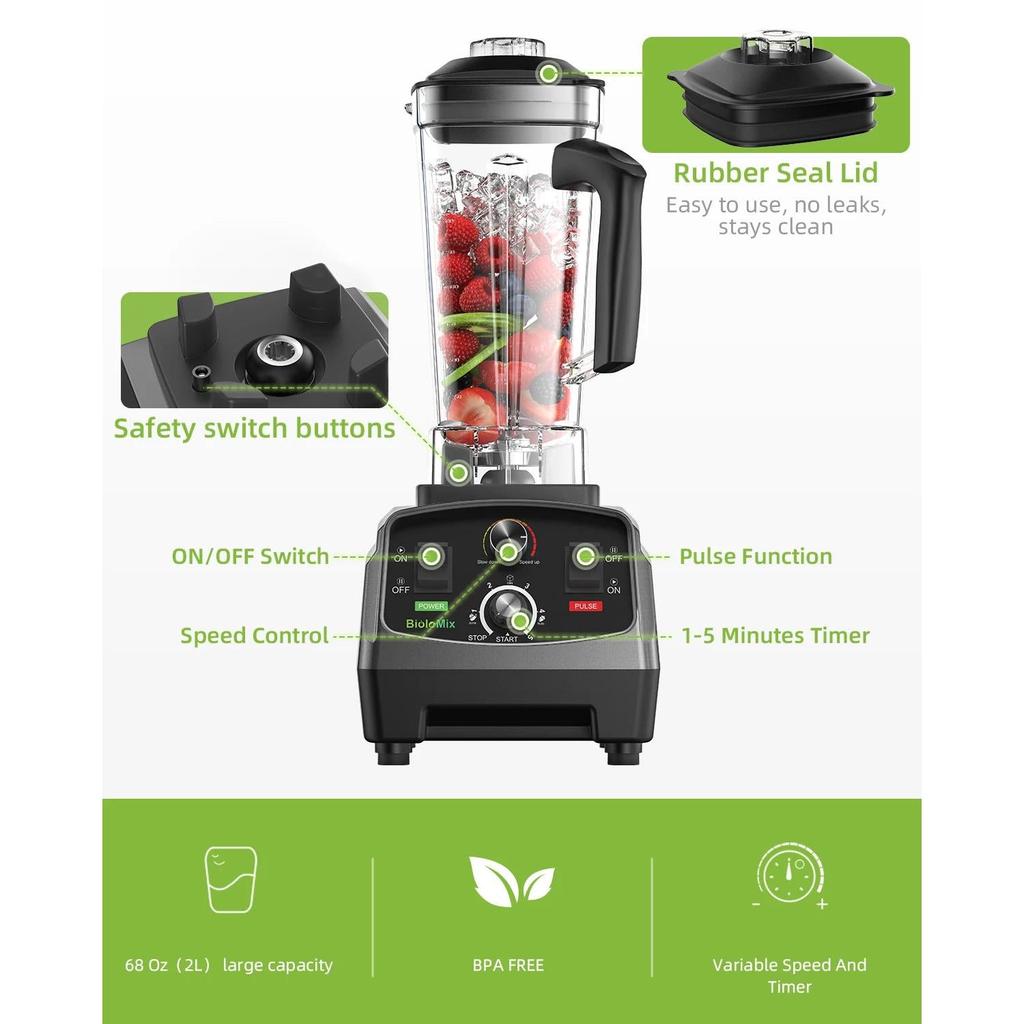 3HP 2200W Timer Blender with 2L BPA-Free Jar by HitMyNeed