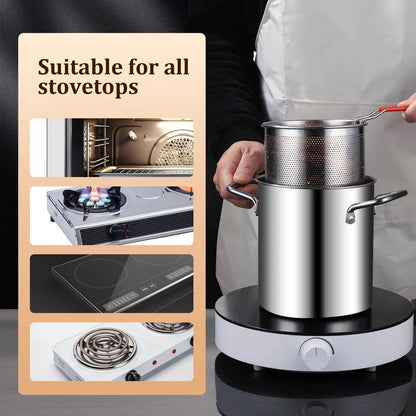 3L 304 Stainless Steel Deep Fryer Pot with Basket & Lid by HitMyNeed