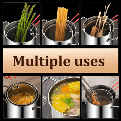 3L 304 Stainless Steel Deep Fryer Pot with Basket & Lid by HitMyNeed