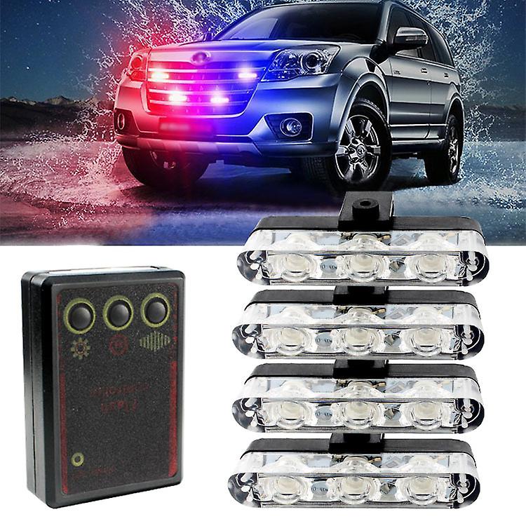 4-Head 12V LED Strobe Grill Warning Lights Kit by HitMyNeed