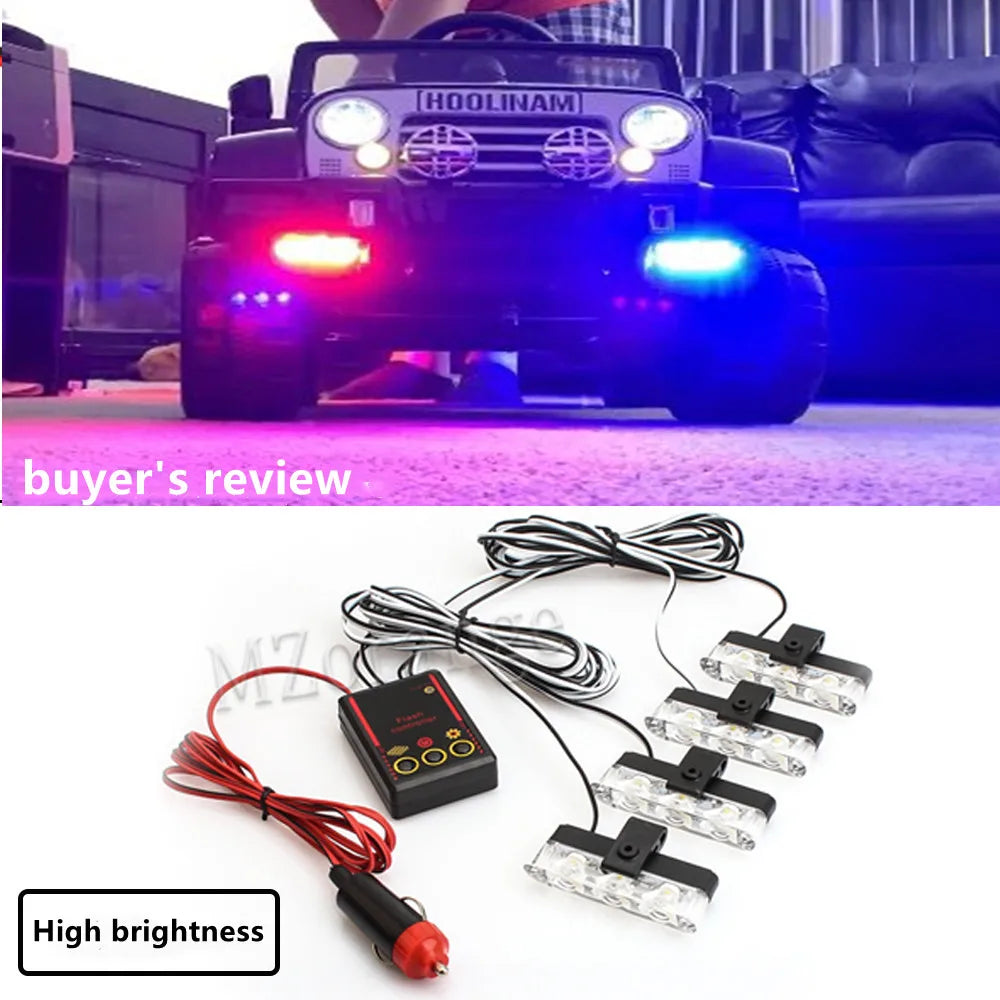 4-Head 12V LED Strobe Grill Warning Lights Kit by HitMyNeed