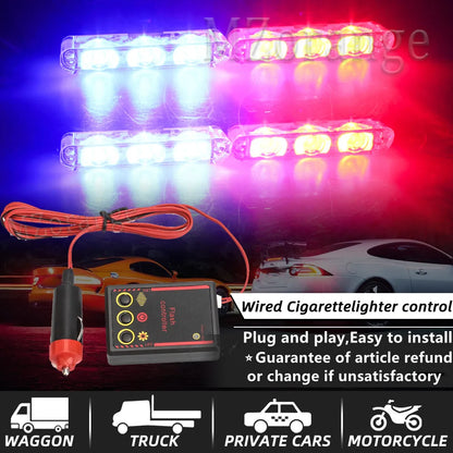 4-Head 12V LED Strobe Grill Warning Lights Kit by HitMyNeed