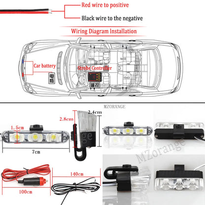 4-Head 12V LED Strobe Grill Warning Lights Kit by HitMyNeed
