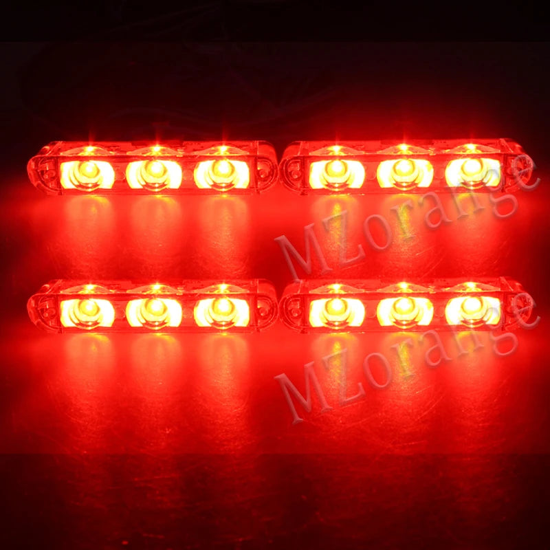 4-Head 12V LED Strobe Grill Warning Lights Kit all-red by HitMyNeed