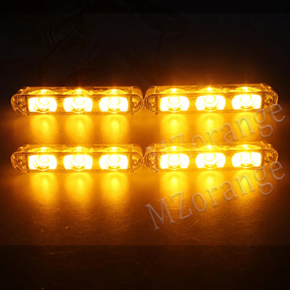 4-Head 12V LED Strobe Grill Warning Lights Kit all-yellow by HitMyNeed