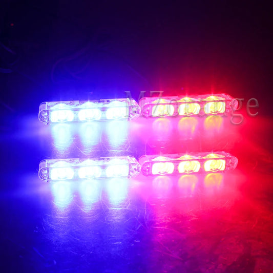 4-Head 12V LED Strobe Grill Warning Lights Kit red-and-blue by HitMyNeed
