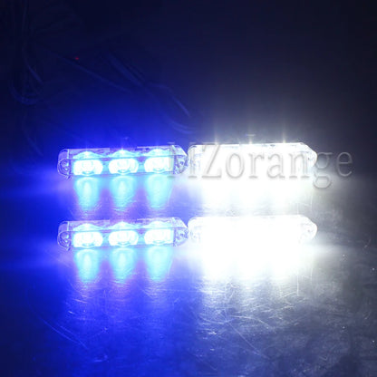 4-Head 12V LED Strobe Grill Warning Lights Kit white-and-blue by HitMyNeed