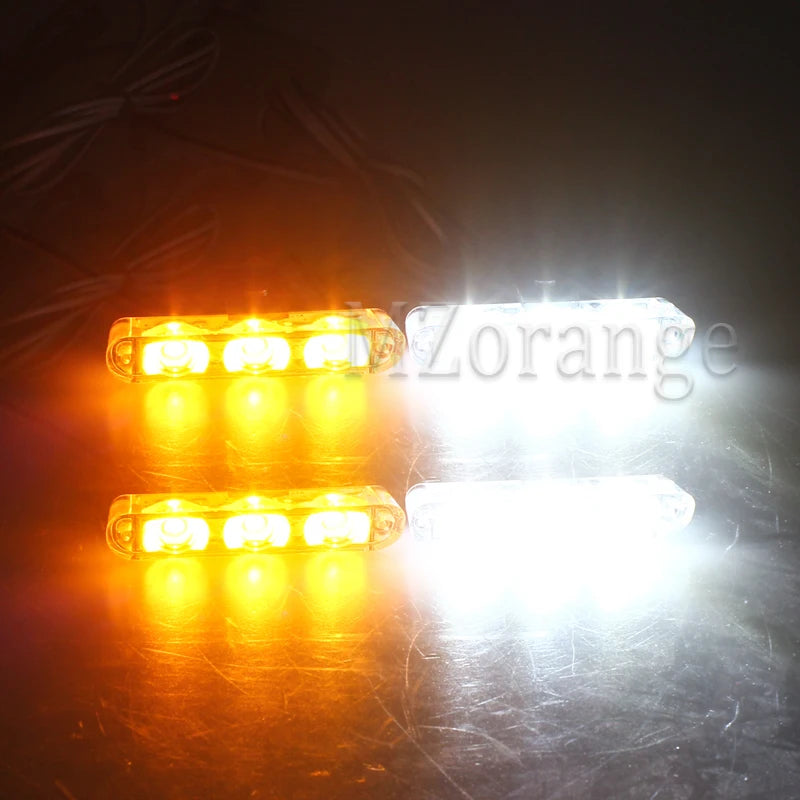 4-Head 12V LED Strobe Grill Warning Lights Kit white-and-yellow by HitMyNeed