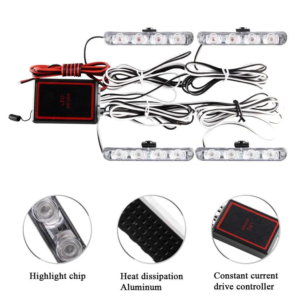 4-in-1 12V LED Emergency Strobe Grille Light Kit by HitMyNeed