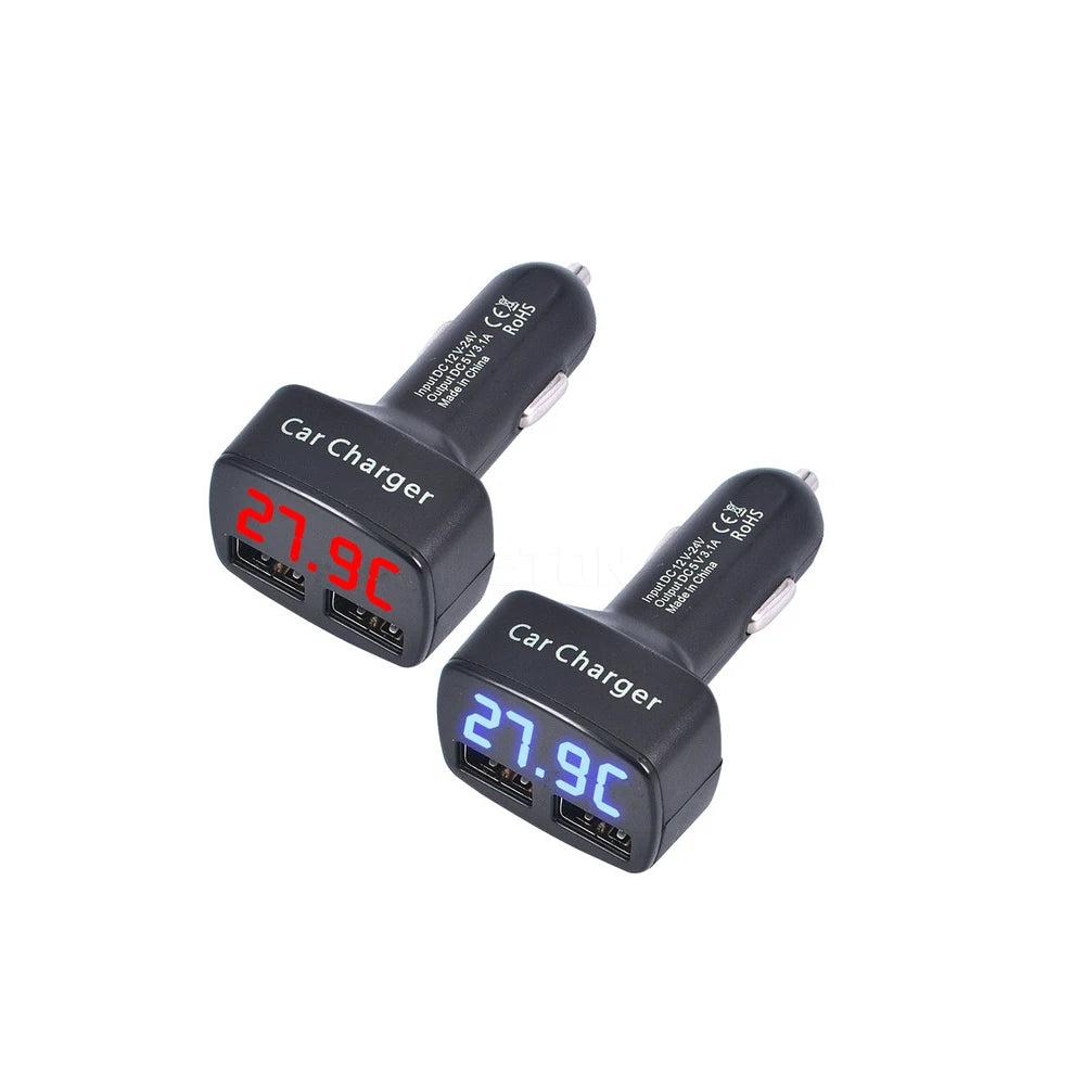 4-in-1 Dual USB Car Charger with LED Voltage Meter by HitMyNeed