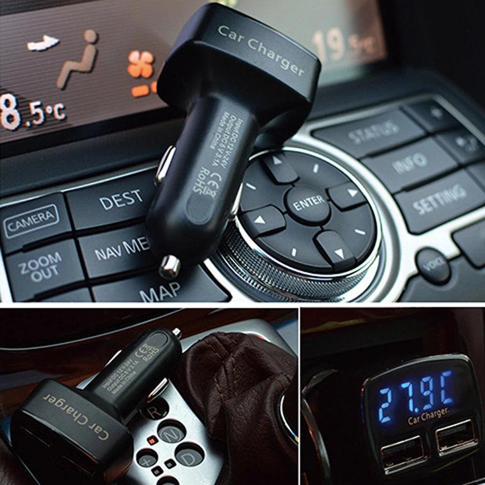 4-in-1 Dual USB Car Charger with LED Voltage Meter by HitMyNeed