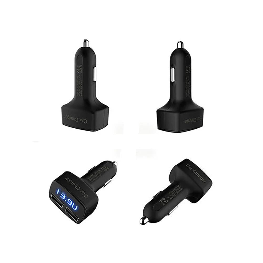 4-in-1 Dual USB Car Charger with LED Voltage Meter black-blue-light by HitMyNeed