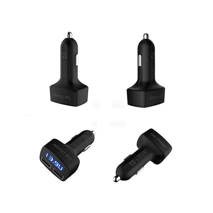 4-in-1 Dual USB Car Charger with LED Voltage Meter black-blue-light by HitMyNeed