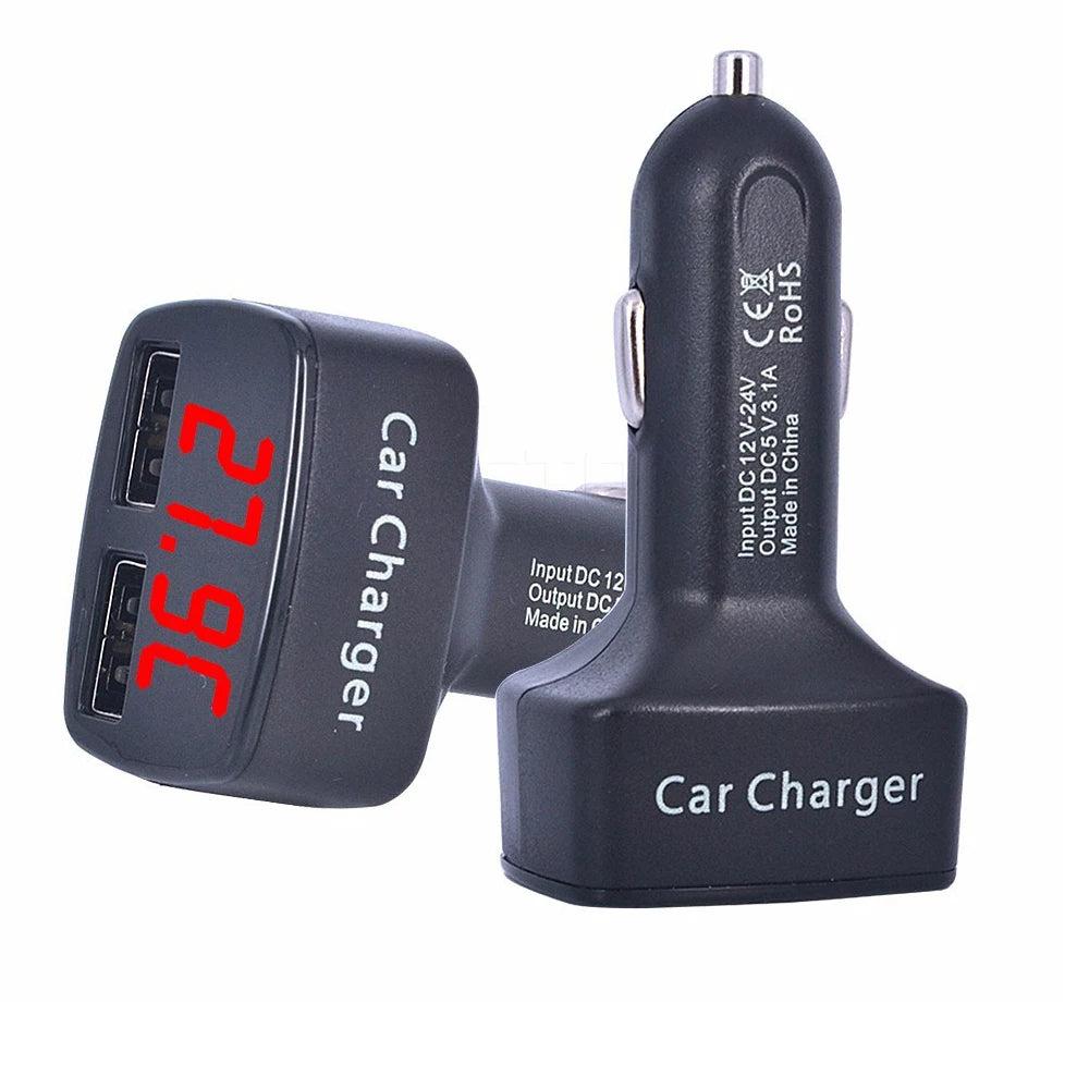 4-in-1 Dual USB Car Charger with LED Voltage Meter white-red-light by HitMyNeed