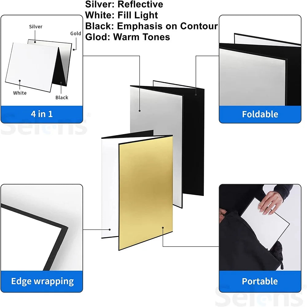4-in-1 Folding Photography Reflector Book Board A3/A4 by HitMyNeed