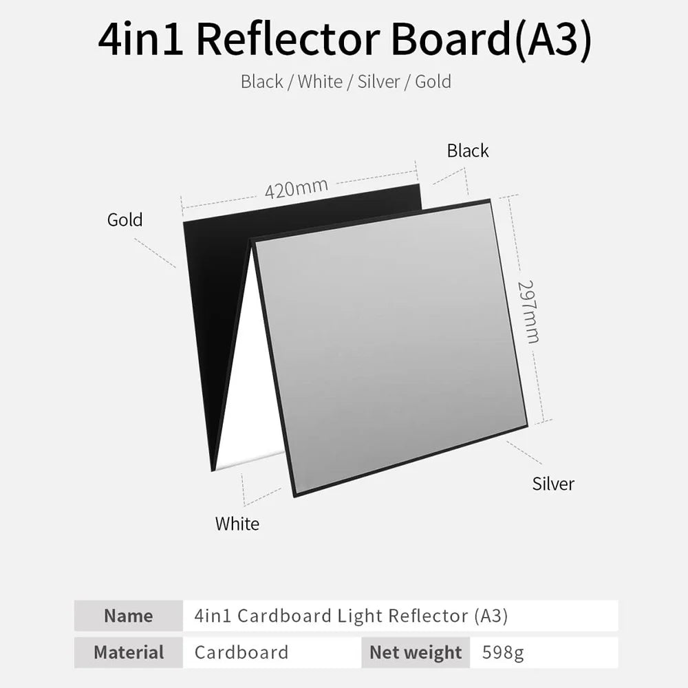 4-in-1 Folding Photography Reflector Book Board A3/A4 by HitMyNeed