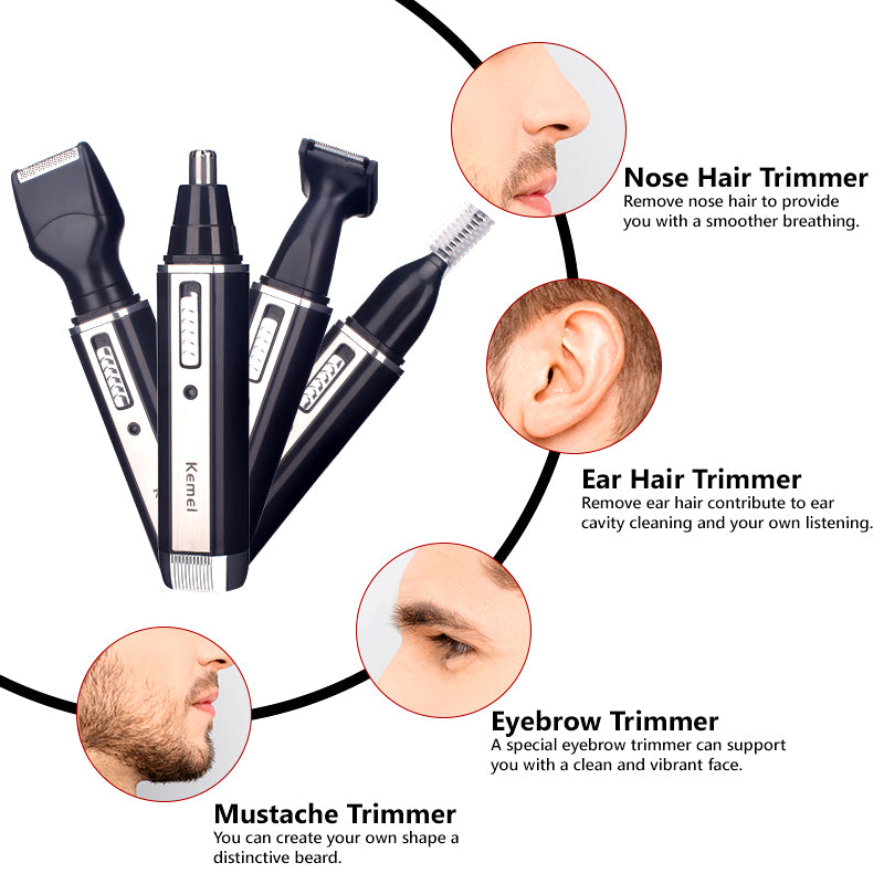 4-in-1 Rechargeable Nose, Ear & Facial Hair Trimmer by HitMyNeed