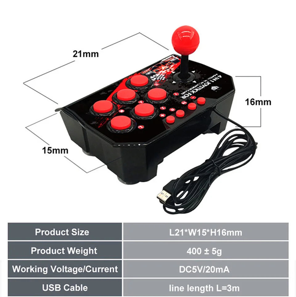 4-in-1 Retro Arcade Fight Stick for PS, Switch, PC, Android by HitMyNeed