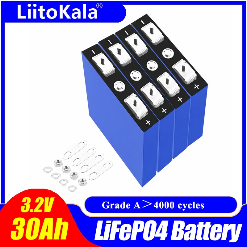 4-Pack 3.2V 30Ah LiFePO4 Cells for 12-48V DIY Power by HitMyNeed