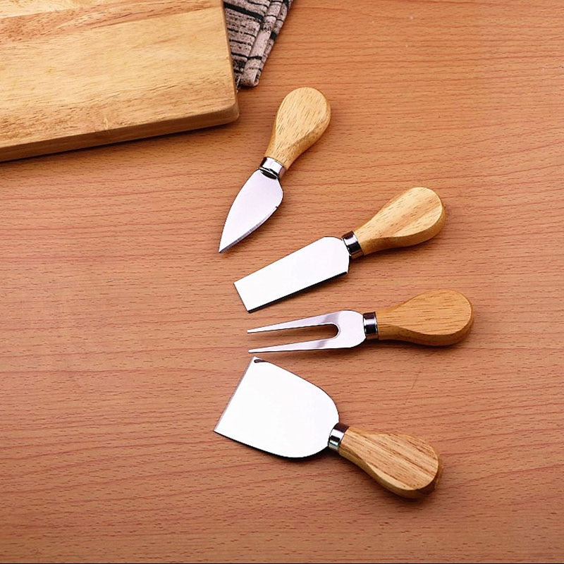 4-Piece Stainless Steel Cheese Knife Set with Bamboo Handles by HitMyNeed