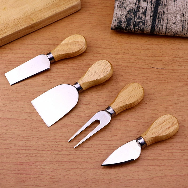 4-Piece Stainless Steel Cheese Knife Set with Bamboo Handles by HitMyNeed