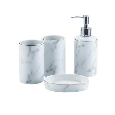 4-Piece White Ceramic Bathroom Accessories Set by HitMyNeed