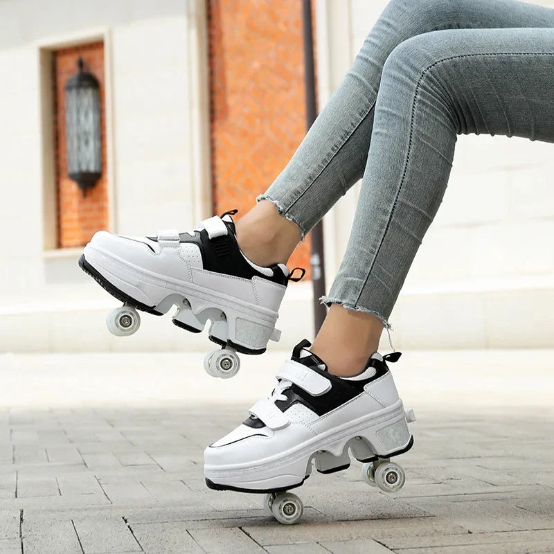 4-Wheel Deformation Roller Skate Sneakers black 42.0 by HitMyNeed
