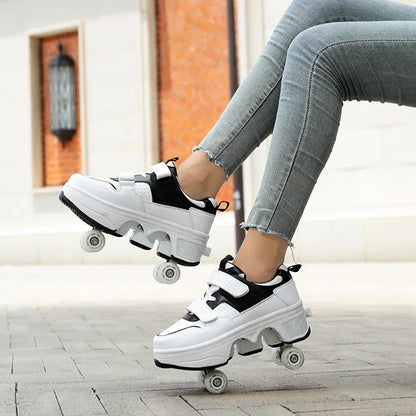 4-Wheel Deformation Roller Skate Sneakers black 42.0 by HitMyNeed