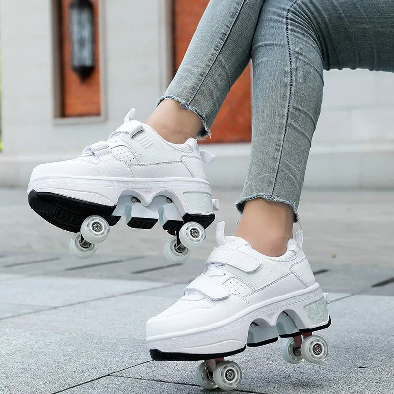 4-Wheel Deformation Roller Skate Sneakers white 42.0 by HitMyNeed