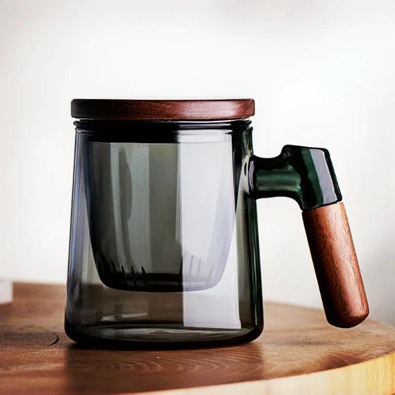 400ml Glass Tea Mug with Walnut Handle & Infuser by HitMyNeed